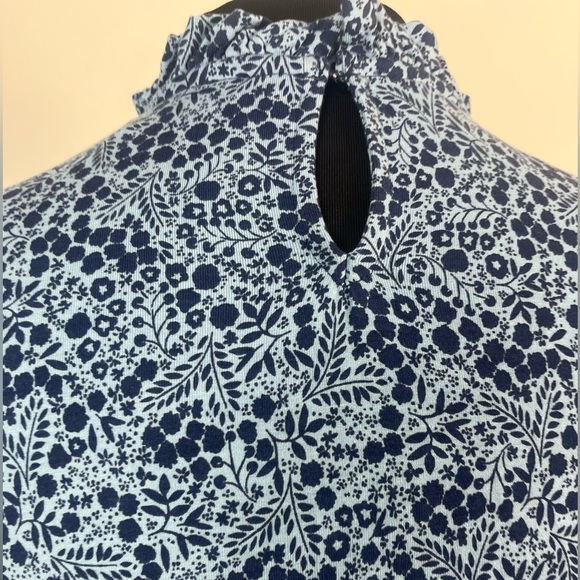 Boden Clara Dress Women 8 Petite Modest Long Sleeve Jersey Blue Floral Pockets - Picture 5 of 9